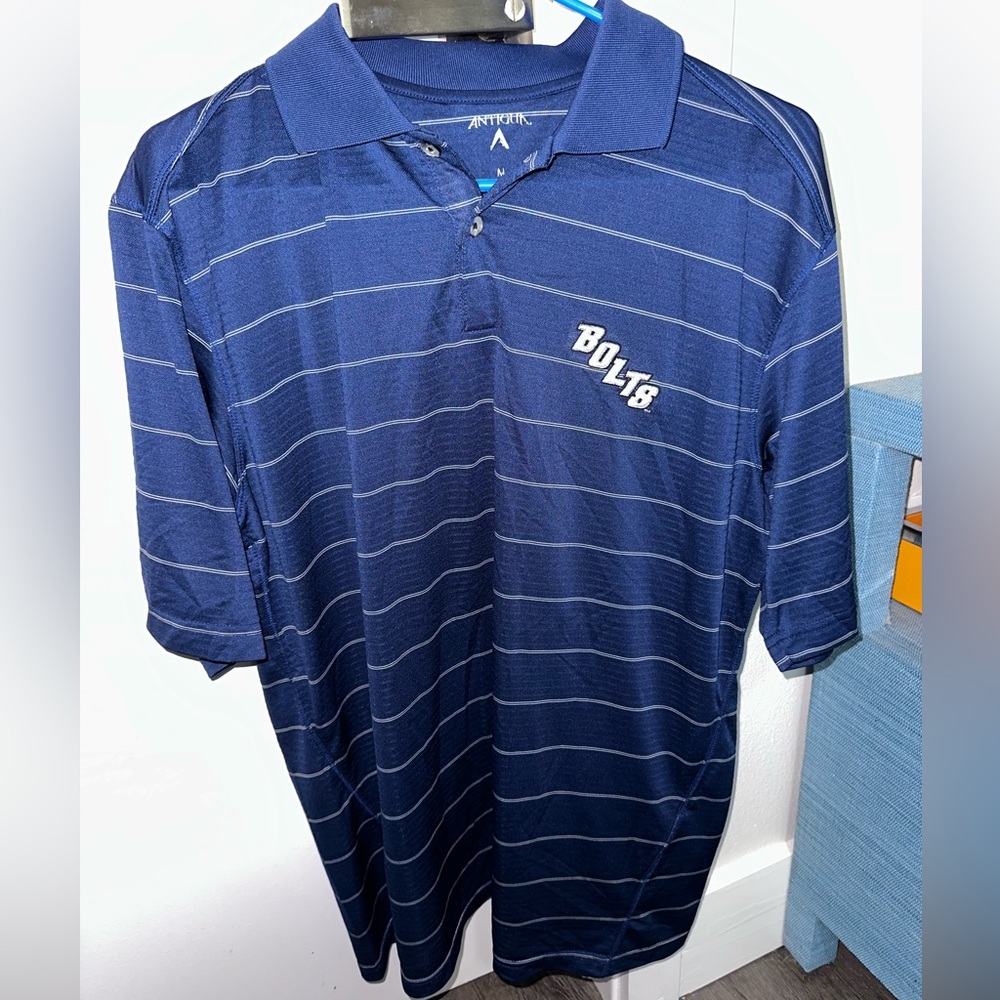 Tampa Bay Lightning Antigua Men's Navy Striped Bolts Polo
